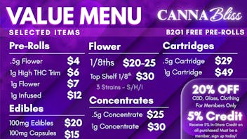 Cannabliss Cannabliss Value Menu