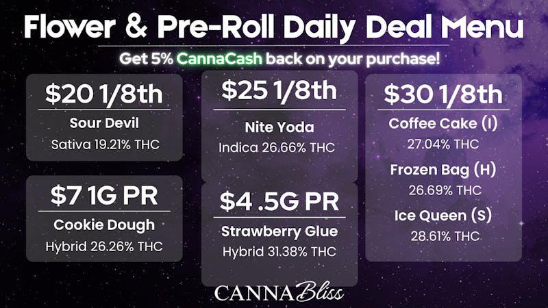 Cannabliss Flower & Pre-Roll Daily Deal Menu