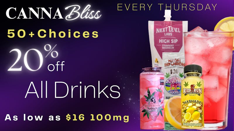 Cannabliss 20% OFF DRINKS - 100MG FOR $16