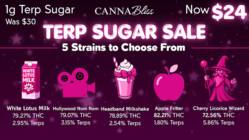 Cannabliss $24 EINSTEIN 1G TERP SUGAR - 8 STRAINS ON SALE