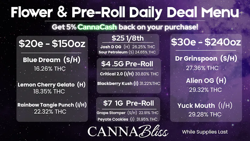 Cannabliss Flower & Pre-Roll Daily Deal Menu