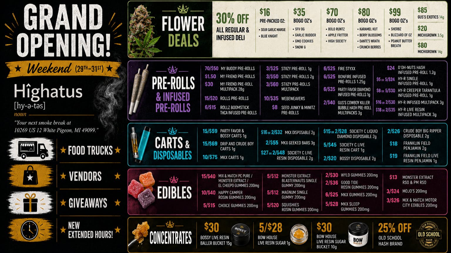 Highatus SAT 5/23 FIRST 100 CUSTOMERS FREE FOOD! OPEN 12-8