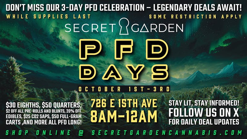Secret Garden Cannabis PFD Days at Secret Garden – Oct 1–3