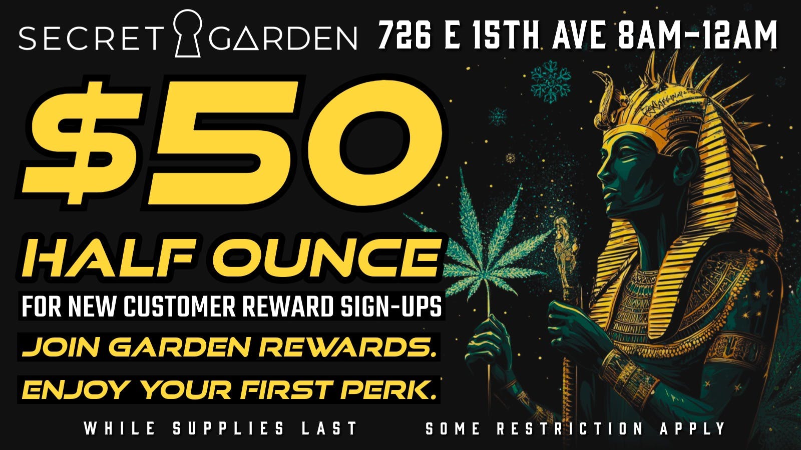 Secret Garden Cannabis Join & Enjoy: $50 Half Ounce