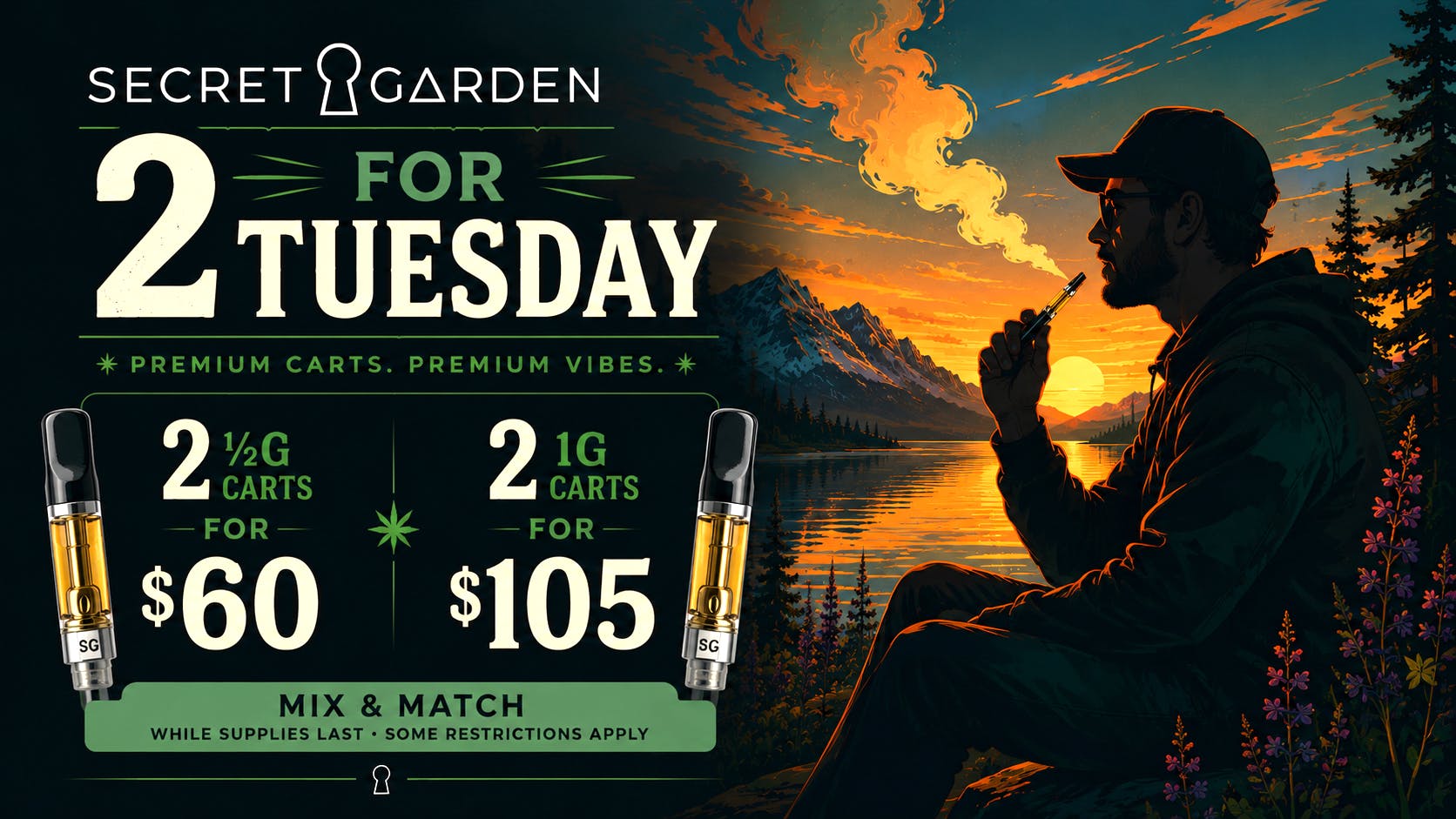 Secret Garden Cannabis 2 for Tuesday Cart Deals