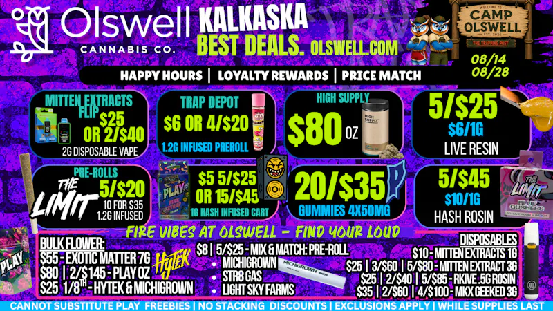 Olswell Cannabis Co - Kalkaska Shop Olswell Kalkaska, MI Weekly Deals!
