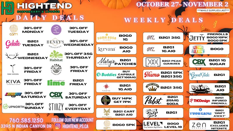 Hightend Dispensary & Lounge SHOP DEALS, 20% FTP, 5% REWARDS