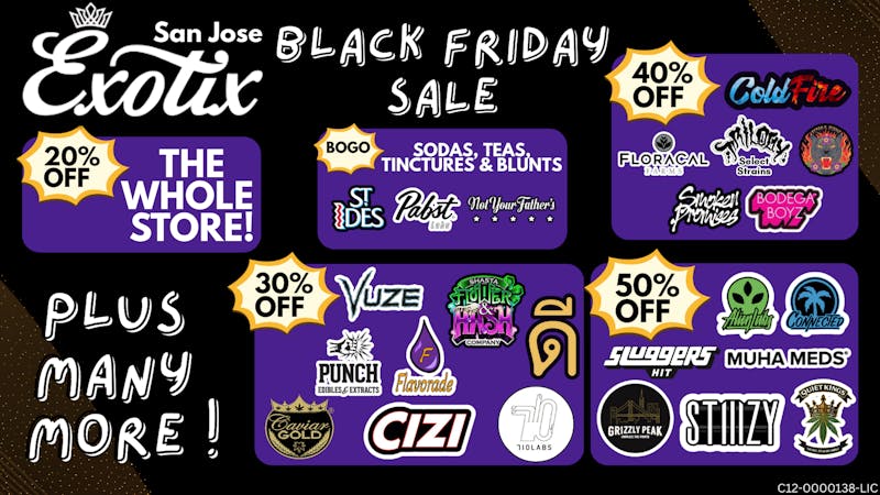 Exotix Weed Dispensary San Jose 50% - 40% - 30% - 20% OFF BLACK FRIDAY EXOTIX SJ