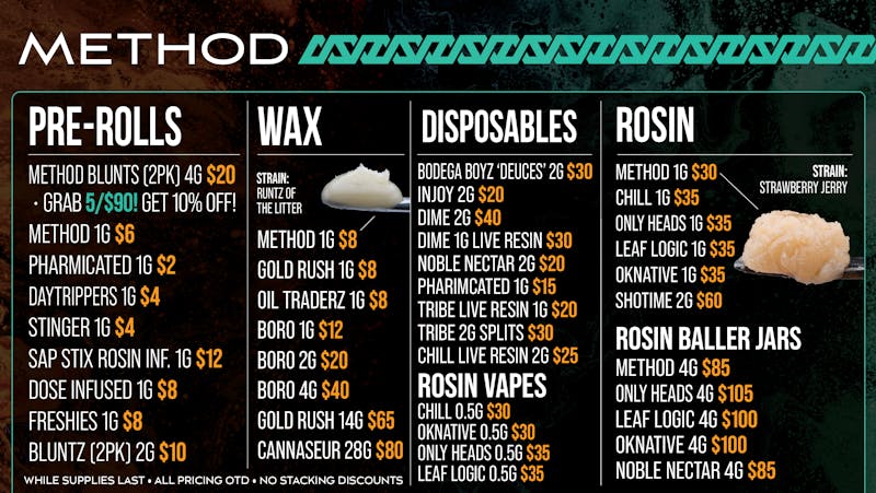 Method LOW PRICES AND GREAT STOCK!