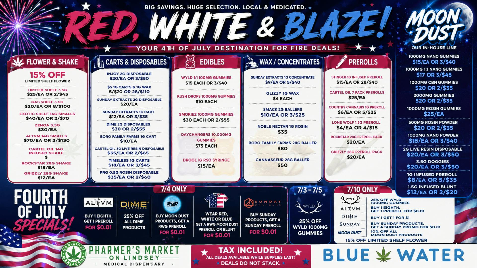 Pharmer's Market - Norman JULY SPECIALS! 🇺🇸$4 WAX🍯$70 OZ🇺🇸$5 CARTS🍯