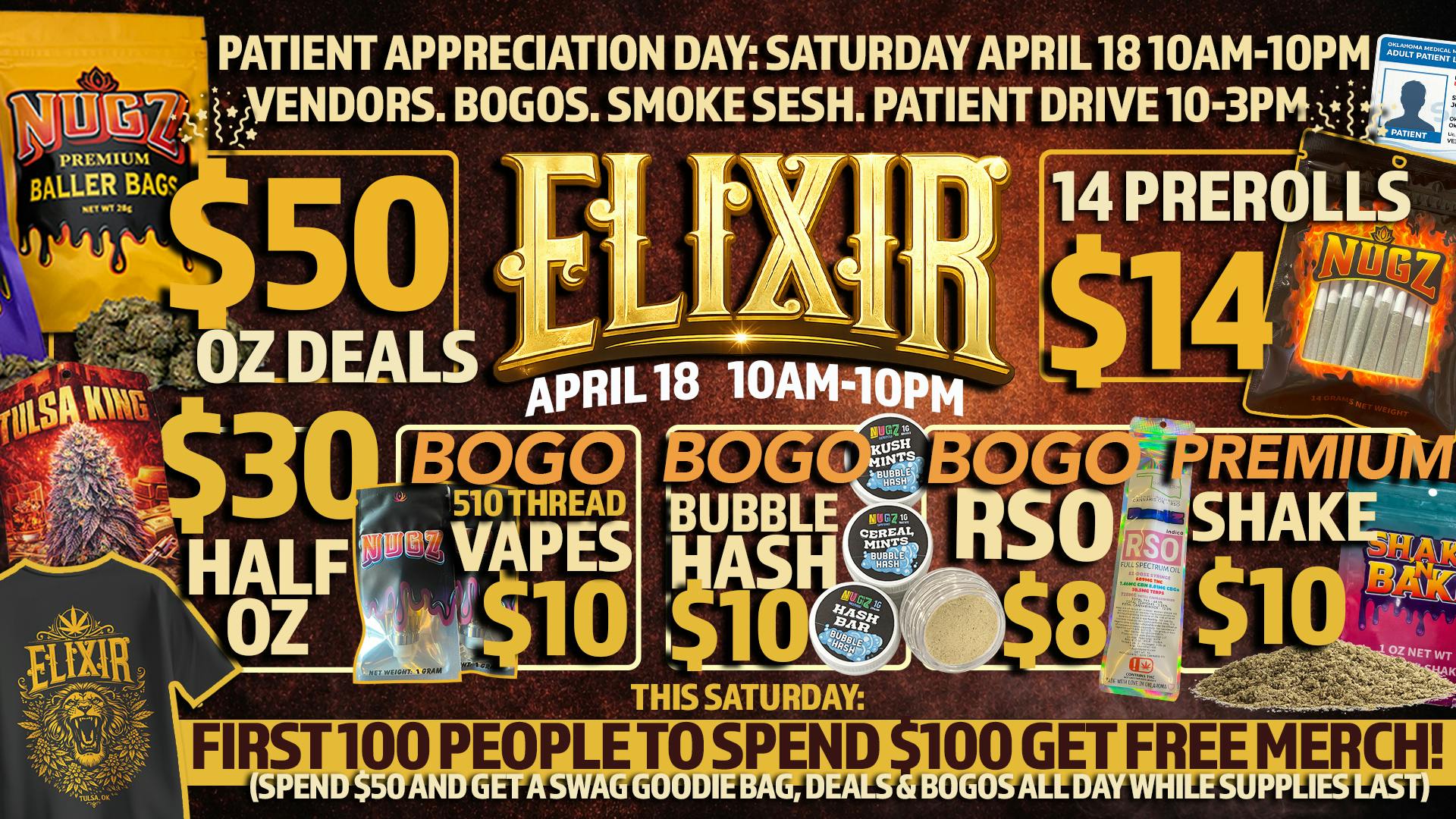 Elixir Dispensary $50 OZ, VAPE, CONCENTRATE & PREROLL BOGOs,