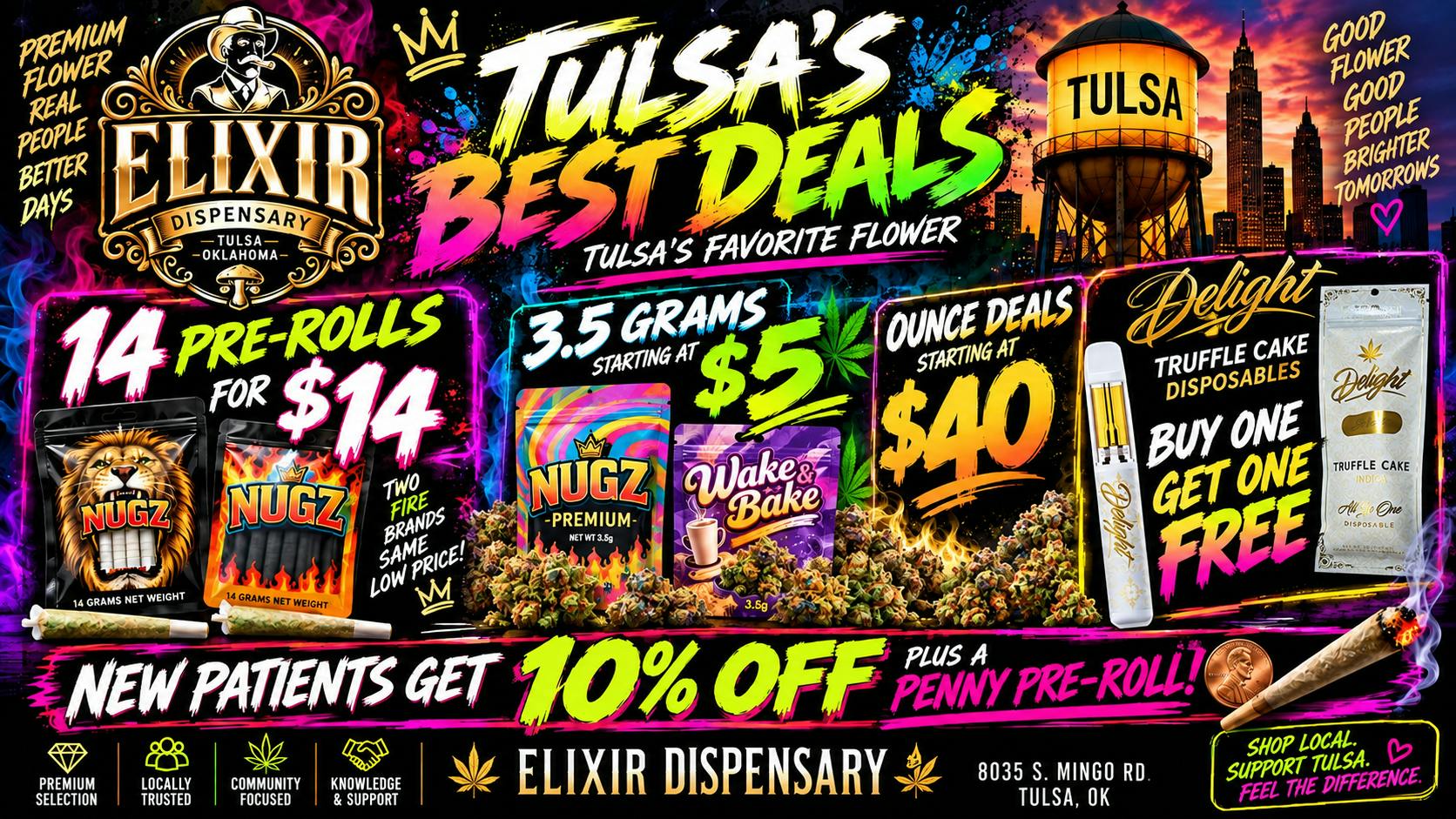 Elixir Dispensary BOGO VAPES. FLOWER BLOWOUT SALE! $5/1/8, $40 half