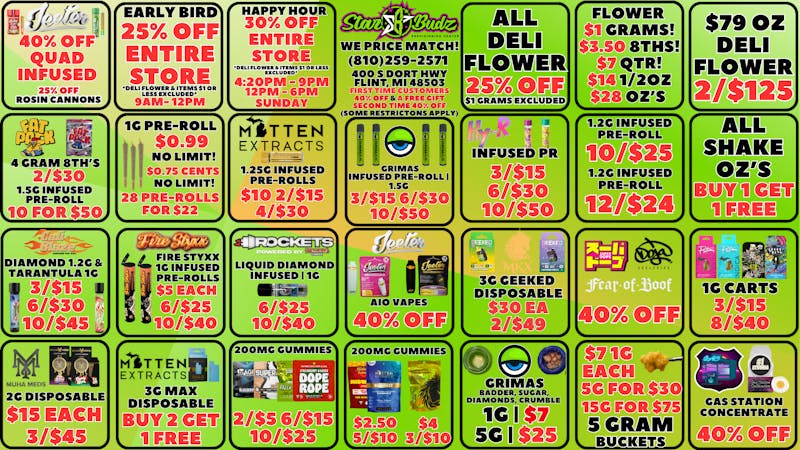 Star Budz - Flint - NOW OPEN! 40% OFF JEETER | 30% OFF HAPPY HOUR | $1 GRAMS