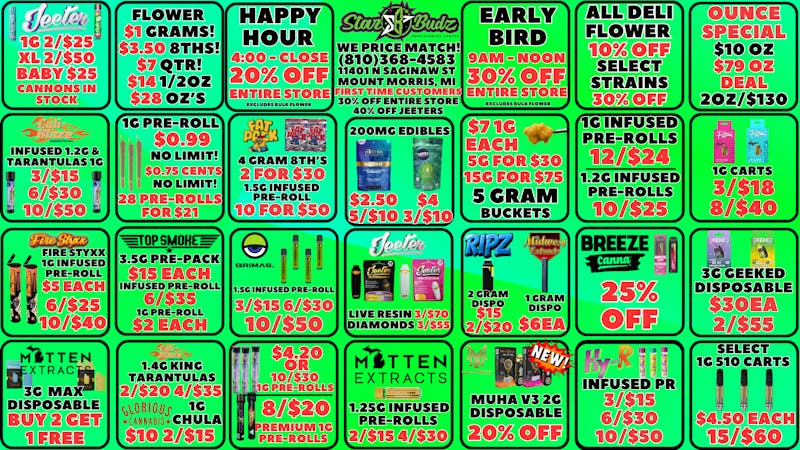 Star Budz - Mt Morris 30% OFF EARLY BIRD | 20% OFF HAPPY HOUR