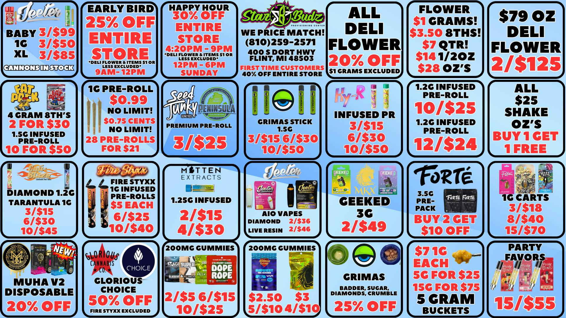Star Budz - Flint - NOW OPEN! 25% OFF EARLY BIRD | 30% OFF HAPPY HOUR | $1 GRAMS