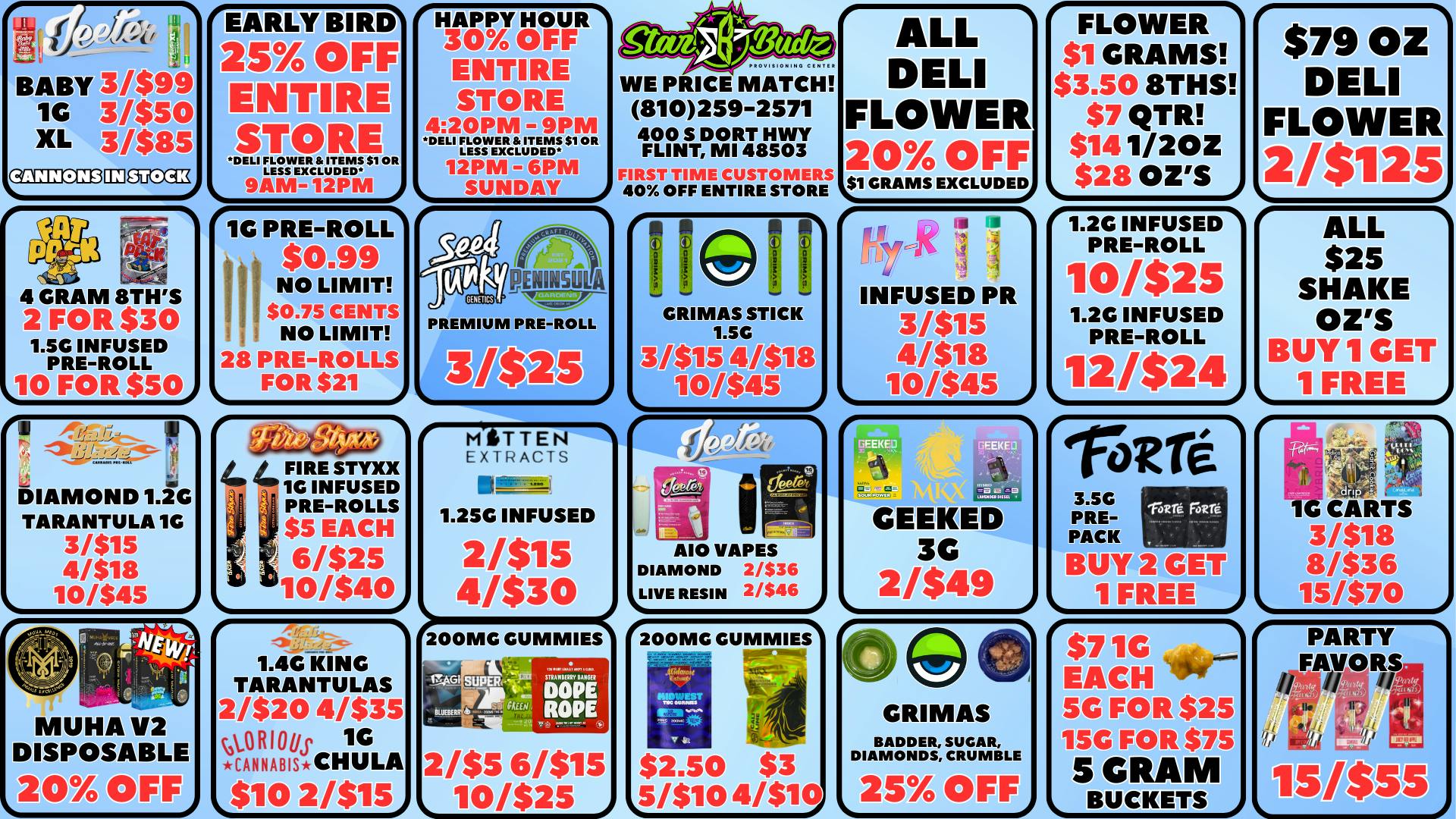 Star Budz - Flint - NOW OPEN! 25% OFF EARLY BIRD | 30% OFF HAPPY HOUR | $1 GRAMS