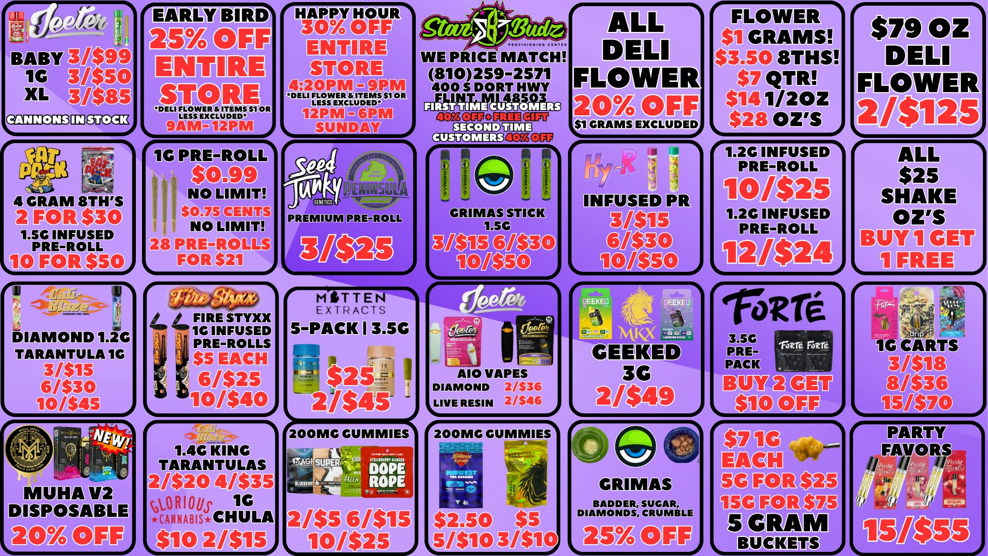 Star Budz - Flint - NOW OPEN! 25% OFF EARLY BIRD | 30% OFF HAPPY HOUR | $1 GRAMS