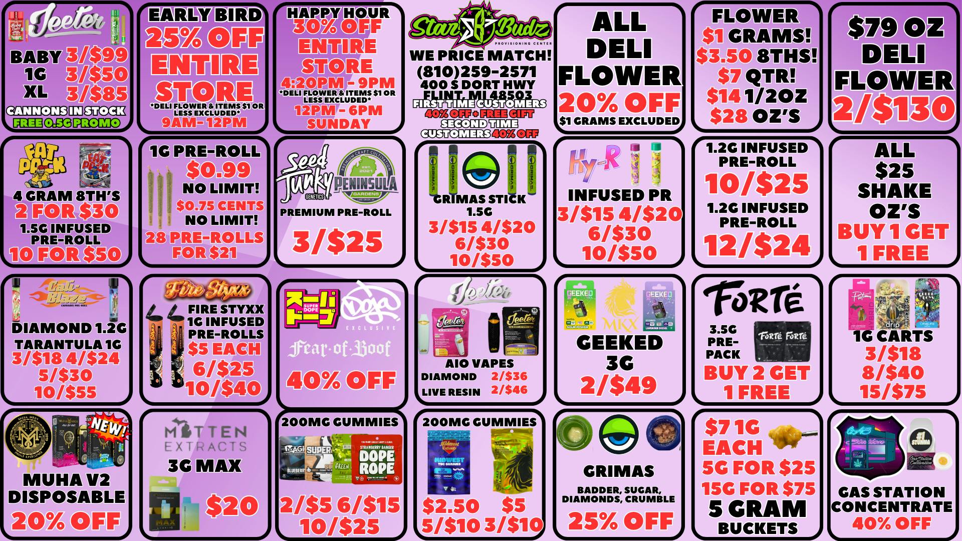 Star Budz - Flint - NOW OPEN! 25% OFF EARLY BIRD | 30% OFF HAPPY HOUR | $1 GRAMS