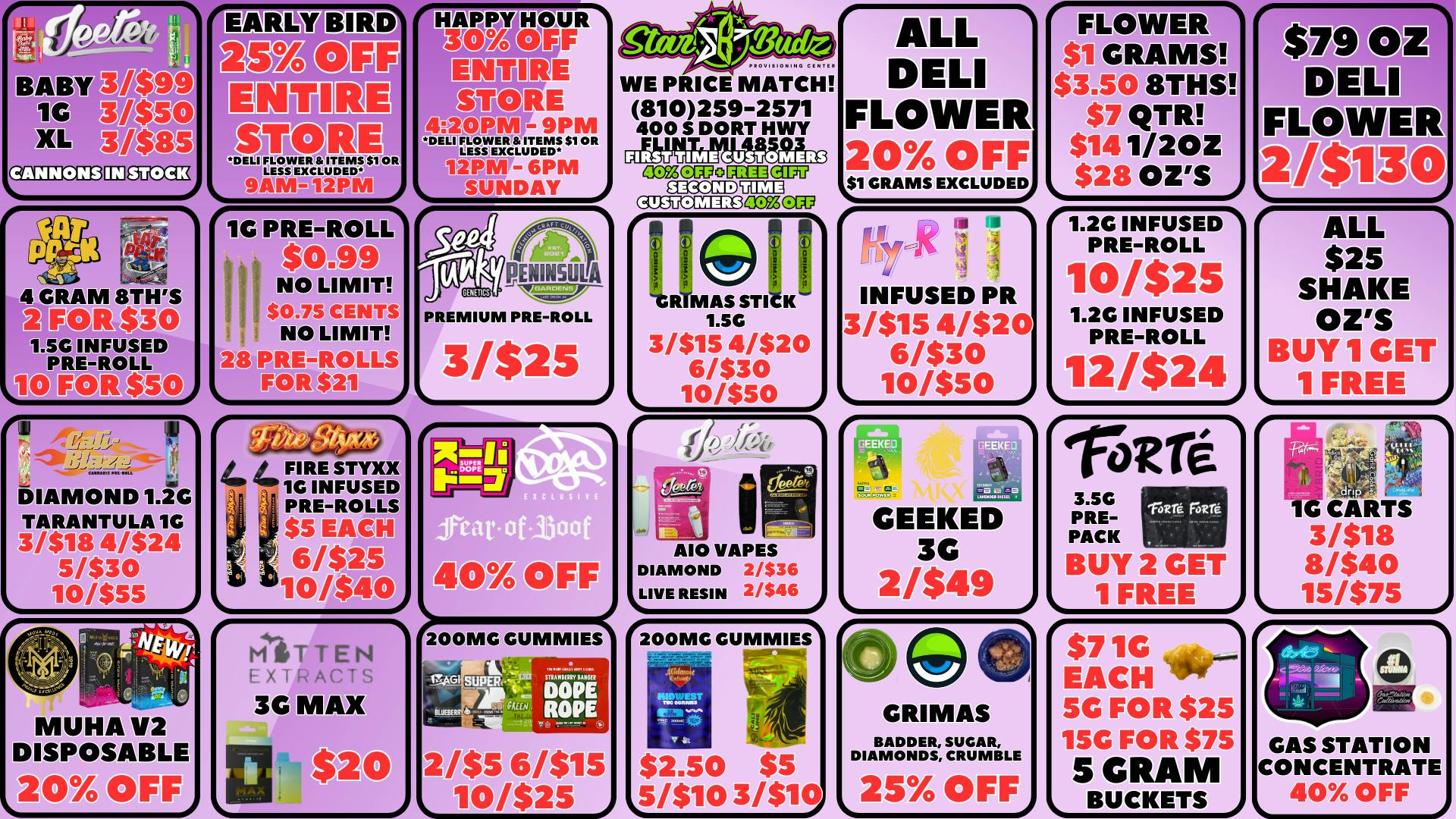 Star Budz - Flint - NOW OPEN! 25% OFF EARLY BIRD | 30% OFF HAPPY HOUR | $1 GRAMS