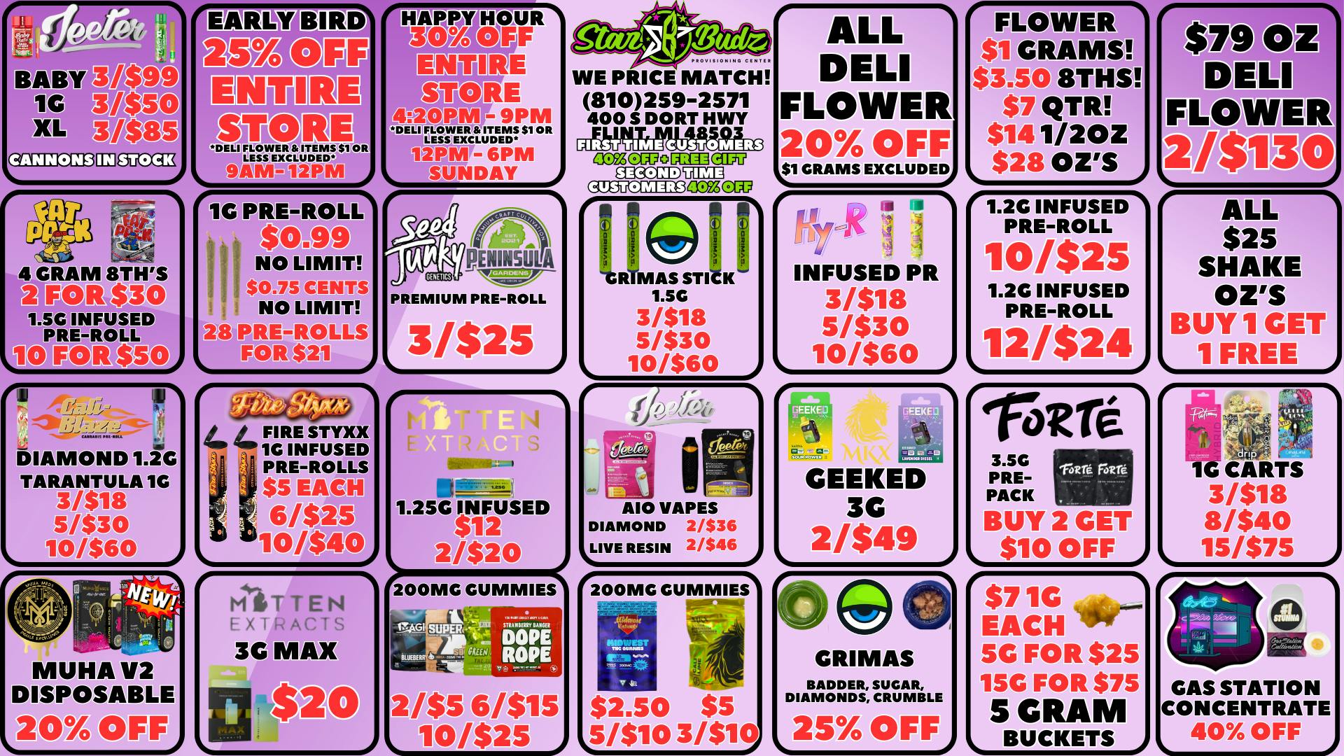 Star Budz - Flint - NOW OPEN! 25% OFF EARLY BIRD | 30% OFF HAPPY HOUR | $1 GRAMS