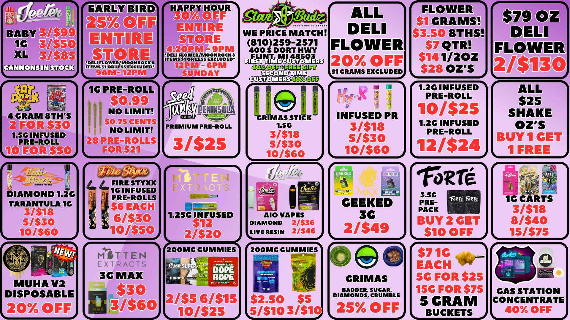 Star Budz - Flint - NOW OPEN! 25% OFF EARLY BIRD | 30% OFF HAPPY HOUR | $1 GRAMS