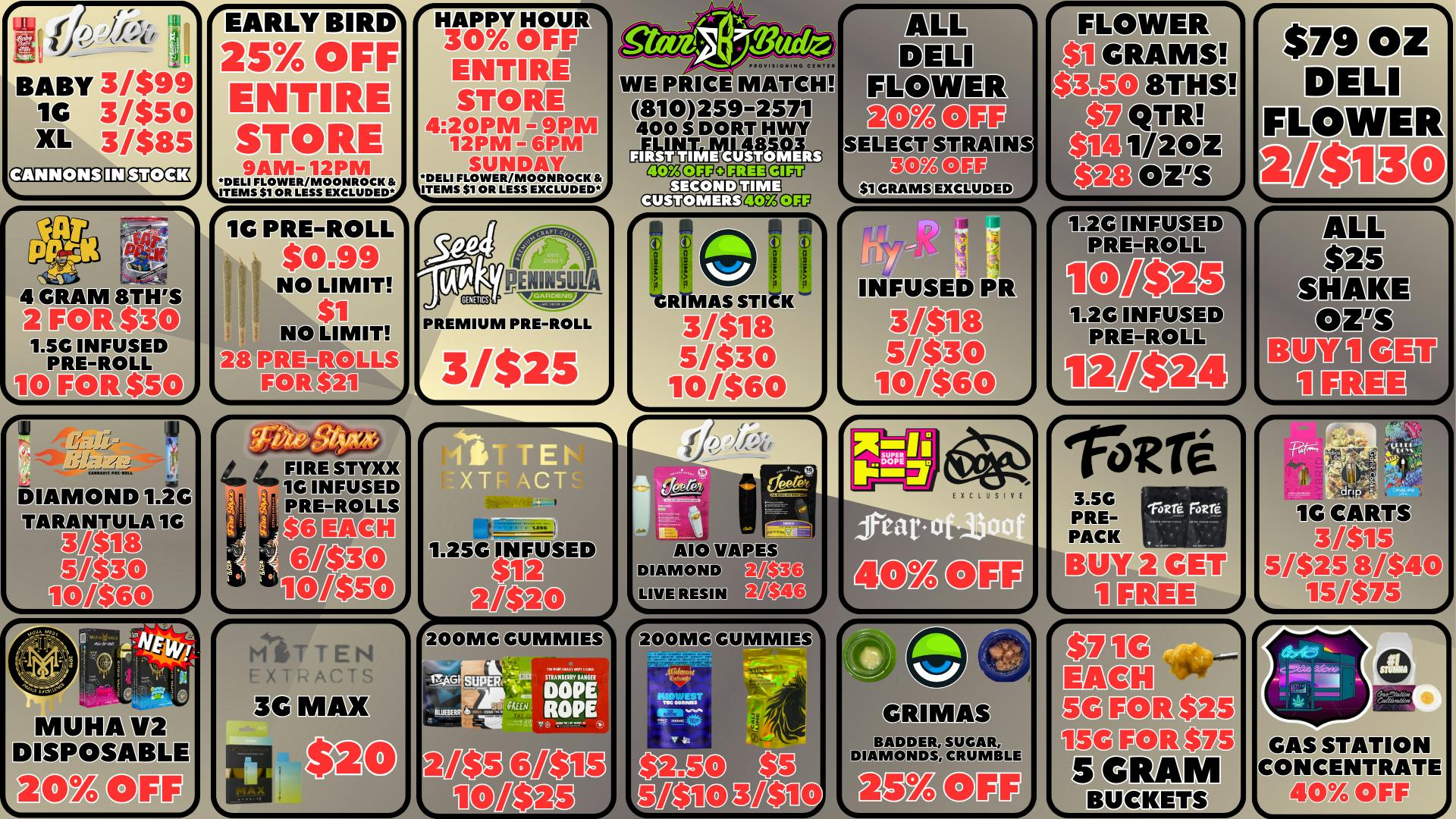 Star Budz - Flint - NOW OPEN! 25% OFF EARLY BIRD | 30% OFF HAPPY HOUR | $1 GRAMS