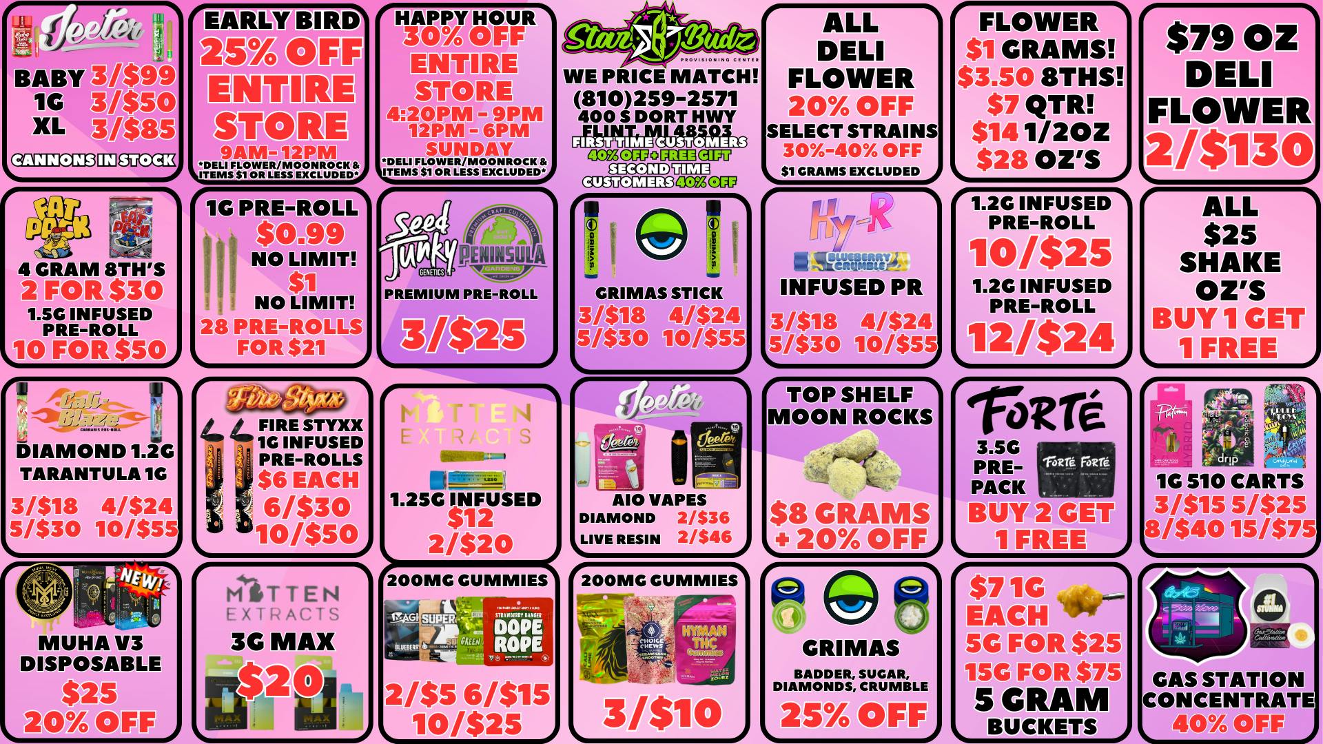 Star Budz - Flint - NOW OPEN! 25% OFF EARLY BIRD | 30% OFF HAPPY HOUR | $1 GRAMS
