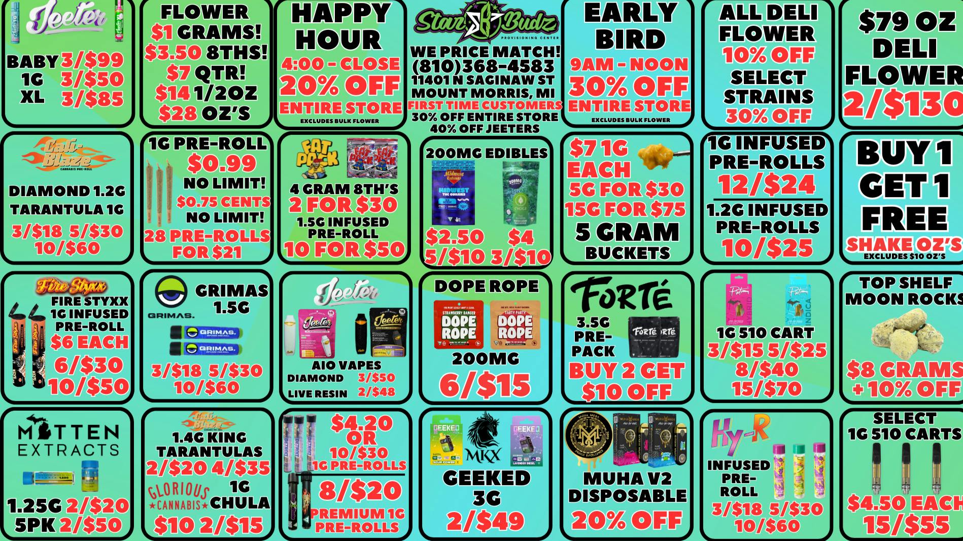 Star Budz - Mt Morris 30% OFF EARLY BIRD | 20% OFF HAPPY HOUR | $1 GRAMS