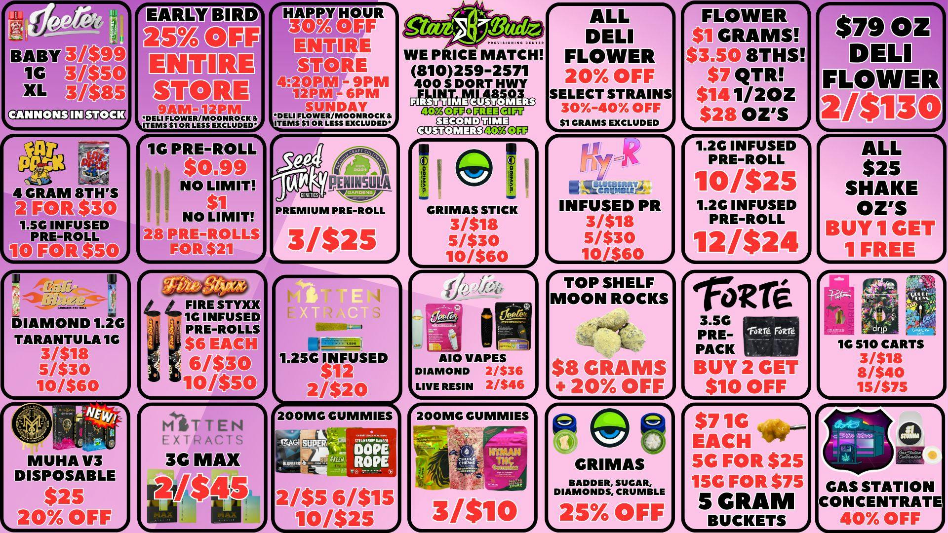 Star Budz - Flint - NOW OPEN! 25% OFF EARLY BIRD | 30% OFF HAPPY HOUR | $1 GRAMS
