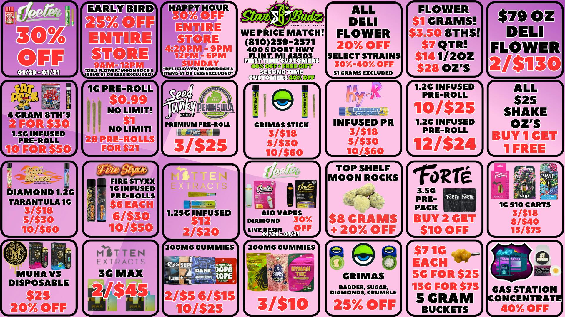 Star Budz - Flint - NOW OPEN! 30% OFF JEETER | 30% OFF HAPPY HOUR | $1 GRAMS