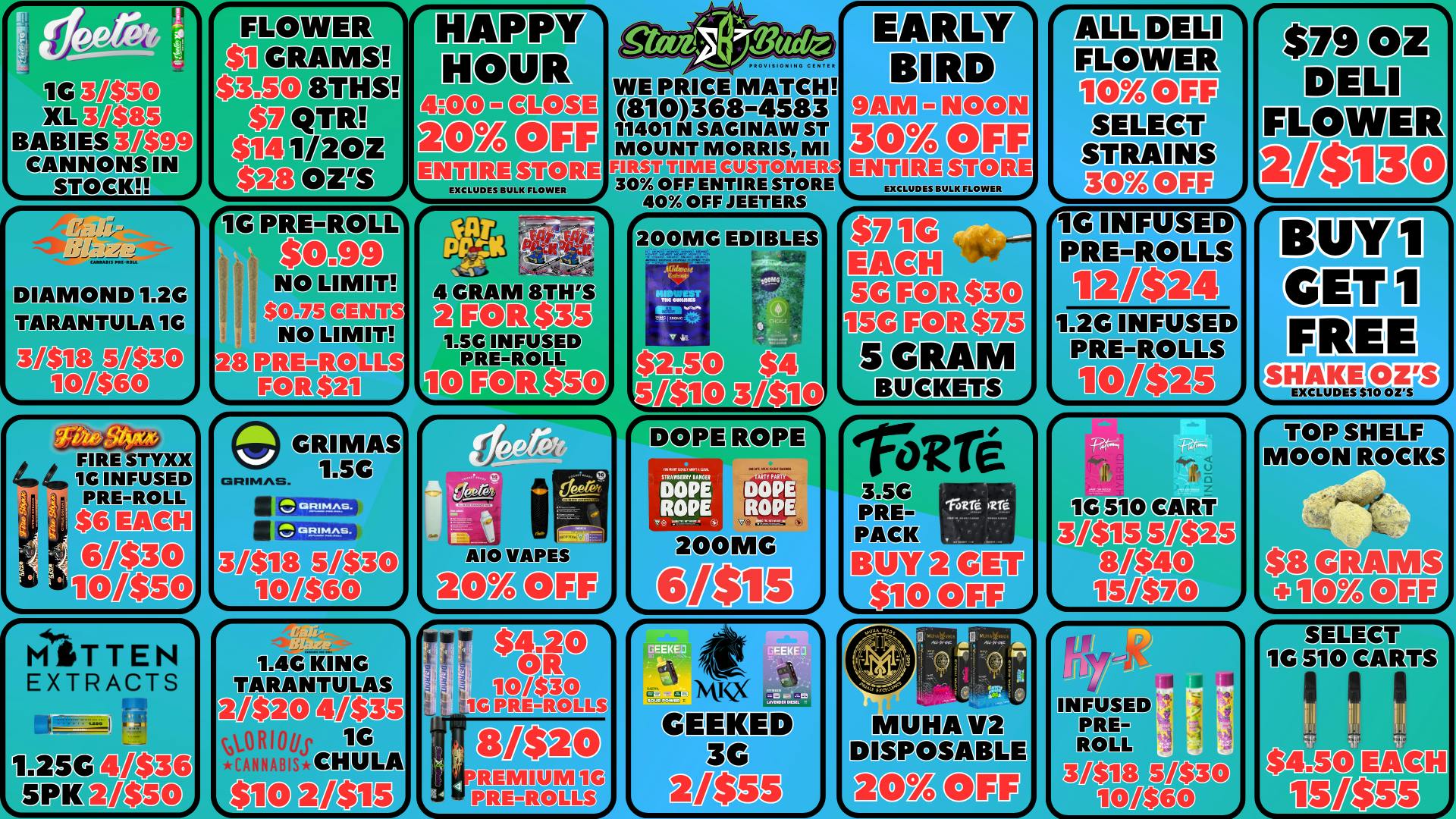 Star Budz - Mt Morris 30% OFF EARLY BIRD | 20% OFF HAPPY HOUR |$1 GRAMS