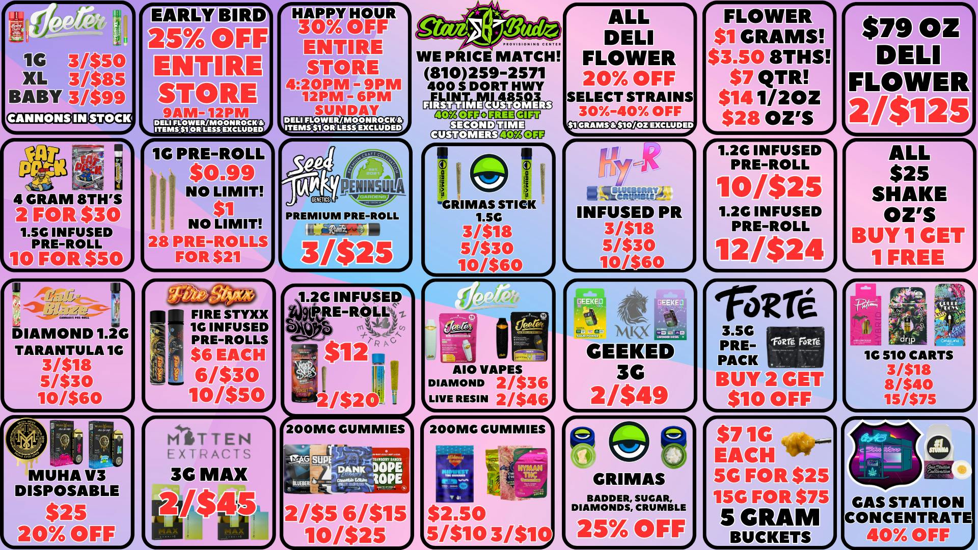 Star Budz - Flint - NOW OPEN! 30% OFF HAPPY HOUR | 25% OFF EARLY BIRD | $1 GRAMS