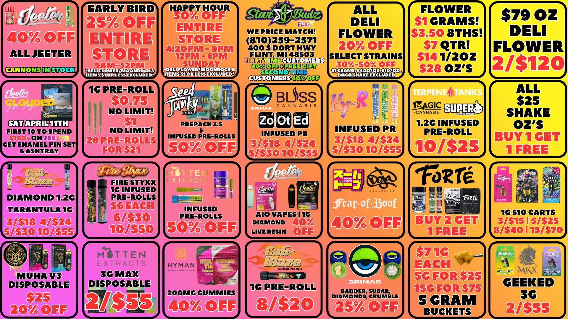 Star Budz - Flint - NOW OPEN! 30% OFF HAPPY HOUR | 25% OFF EARLY BIRD | $1 GRAMS