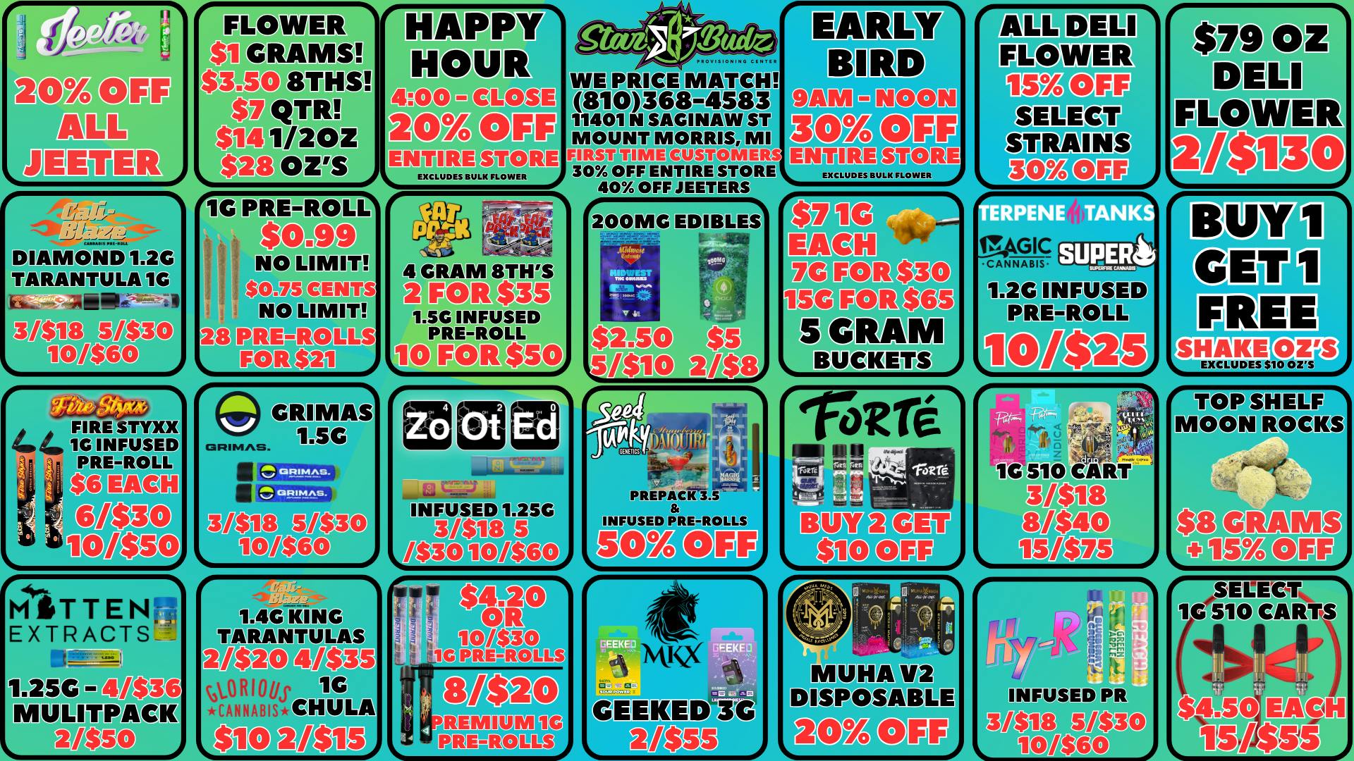 Star Budz - Mt Morris 25% OFF HAPPY HOUR | 30% OFF EARLY BIRD | $1 GRAMS