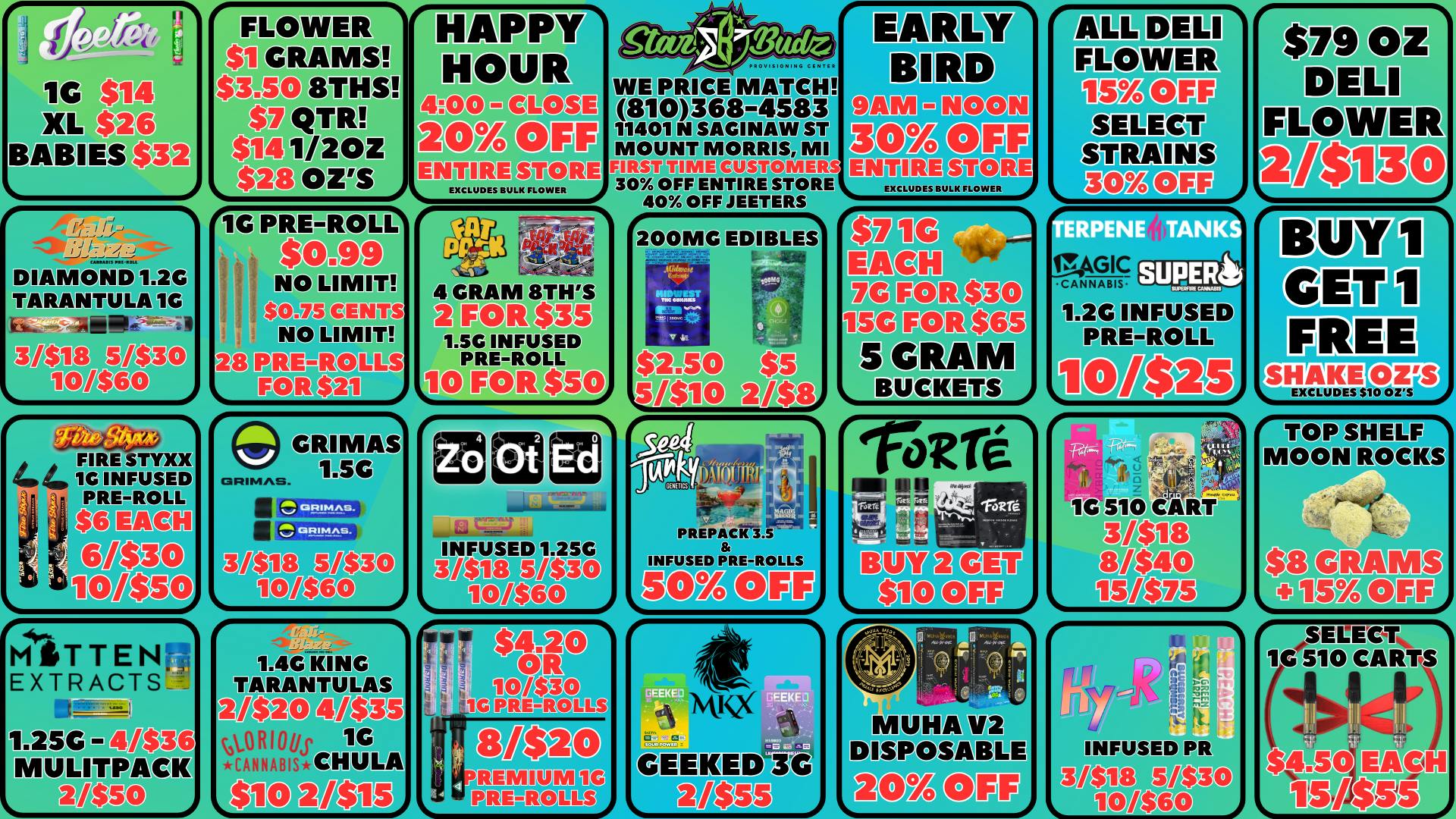 Star Budz - Mt Morris 30% OFF EARLY BIRD | 20% OFF HAPPY HOUR | $1 GRAMS