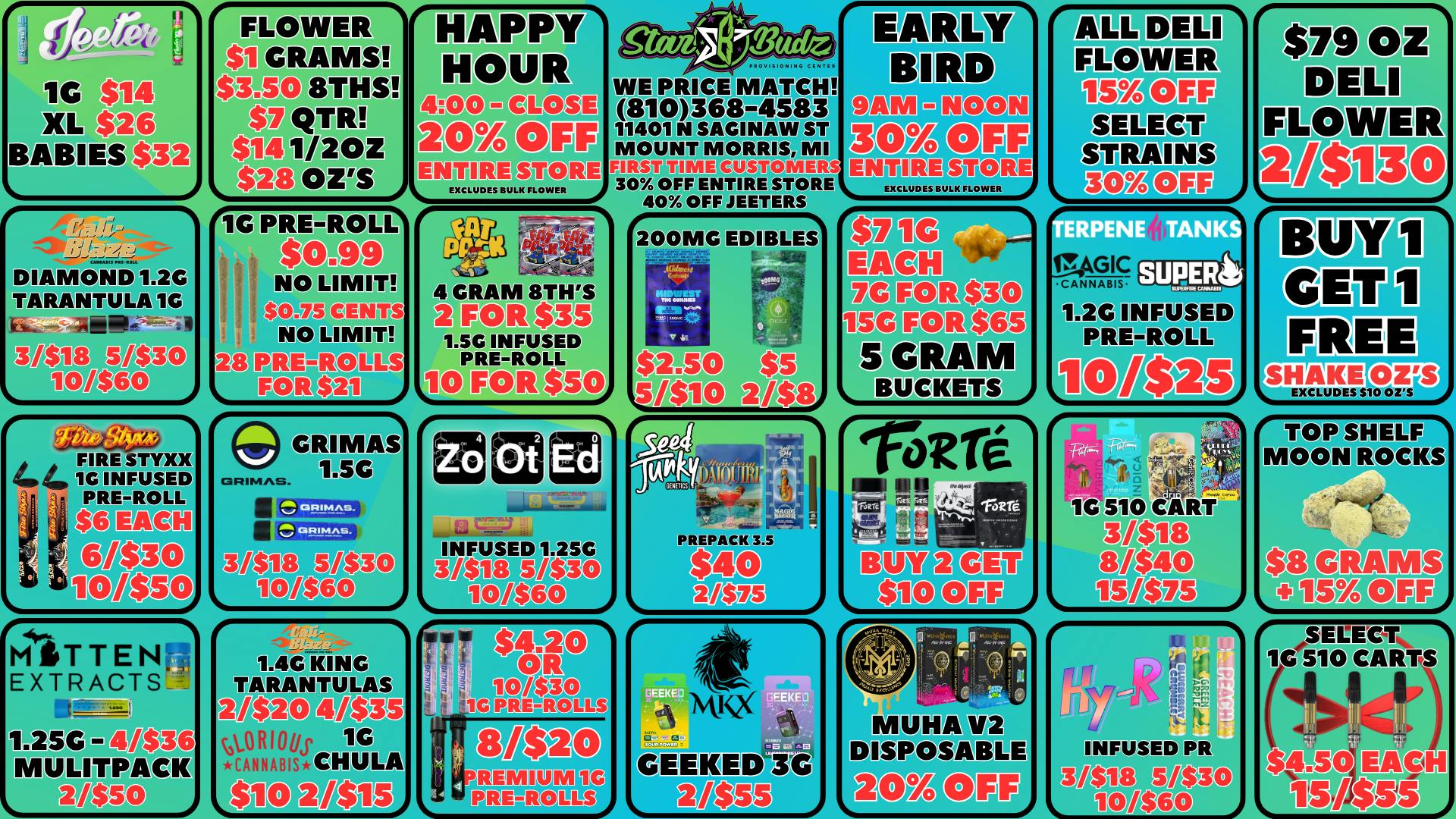 Star Budz - Mt Morris 30% OFF EARLY BIRD | 20% OFF HAPPY HOUR | $1 GRAMS