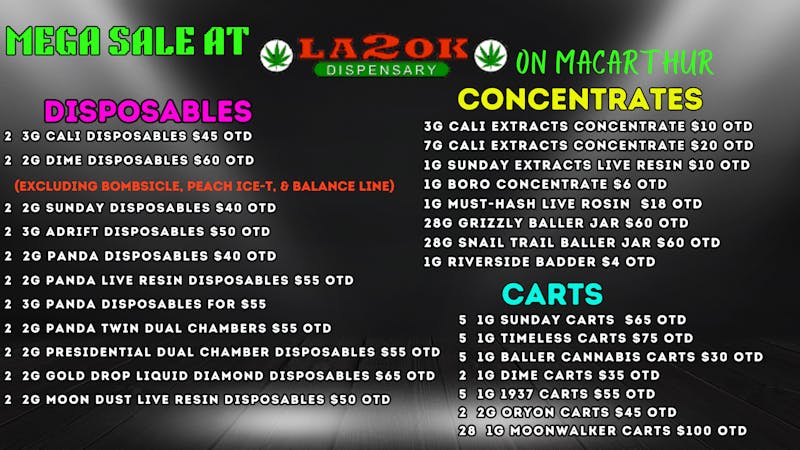 LA 2 OK DISPENSARY - Warr Acres $10 3G CONCENTRATE/ $65 28G CONCENTRATE
