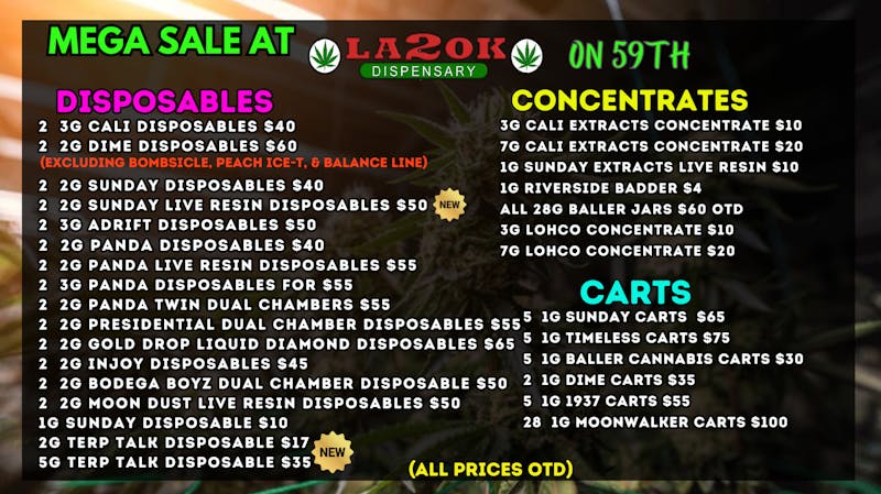 LA 2 OK Dispensary (Open 8am-12am) $10 FOR 3G CONCENTRATE/ $60 FOR 28G CONCENTRATE