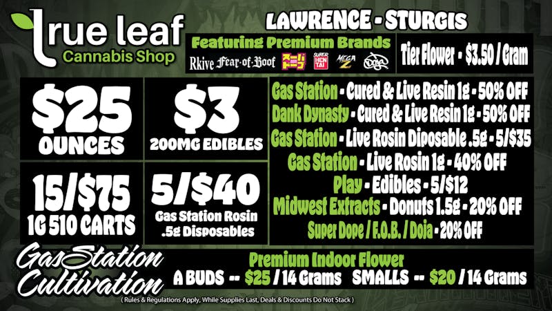True Leaf - Sturgis $25 Ounces 15/75 Carts + More