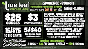 True Leaf - Lawrence $25 Ounces 15/75 Carts + More