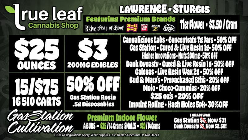 True Leaf - Sturgis $20 Ounces 15/75 Carts + More