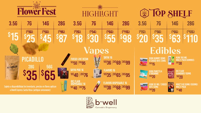 Bwell Express - Santa Rosa (antiguo Sensewave) 28g Trim x $35 | Flower Fest 28g x $87