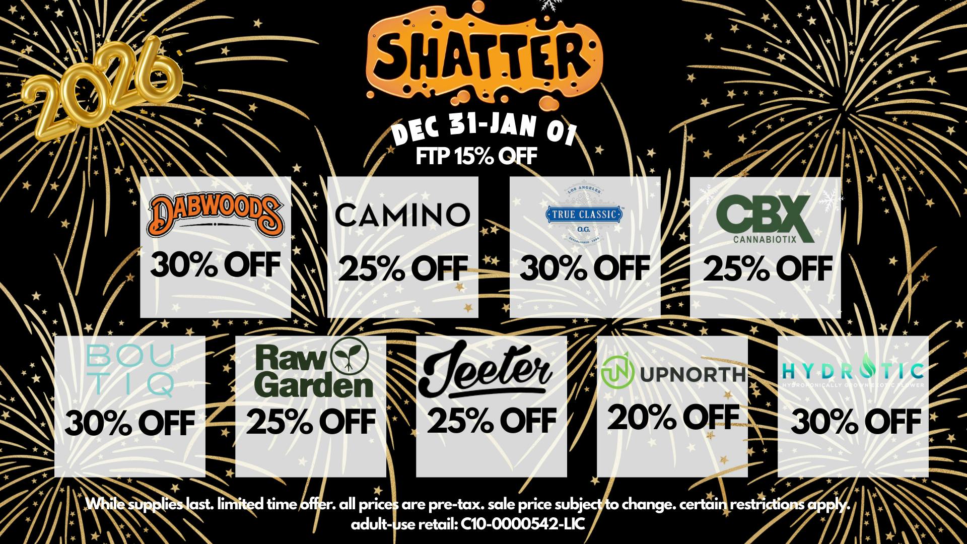 Shatter 🥂 2026 NYE DEALS: Up to 50% OFF Storewide