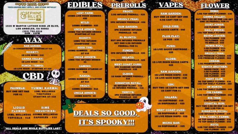 Off the Charts Powered by Josephine & Billie's - Now Open! The SPOOKIEST Deals in LA!!!