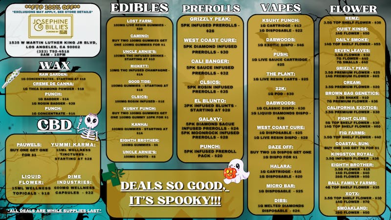 Off the Charts Powered by Josephine & Billie's - Now Open! The SPOOKIEST Deals in LA!!!