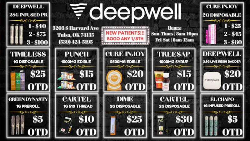 Deepwell $60 OZ's/$40 1/2's