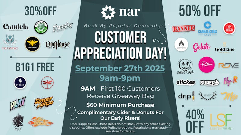 NAR Cannabis - Inkster UP TO 50% OFF SELECT BRANDS THIS SATURDAY!