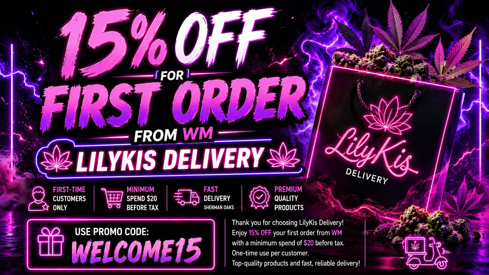 Lilykis Delivery First-time customers spend $15.00, get 15% OFF