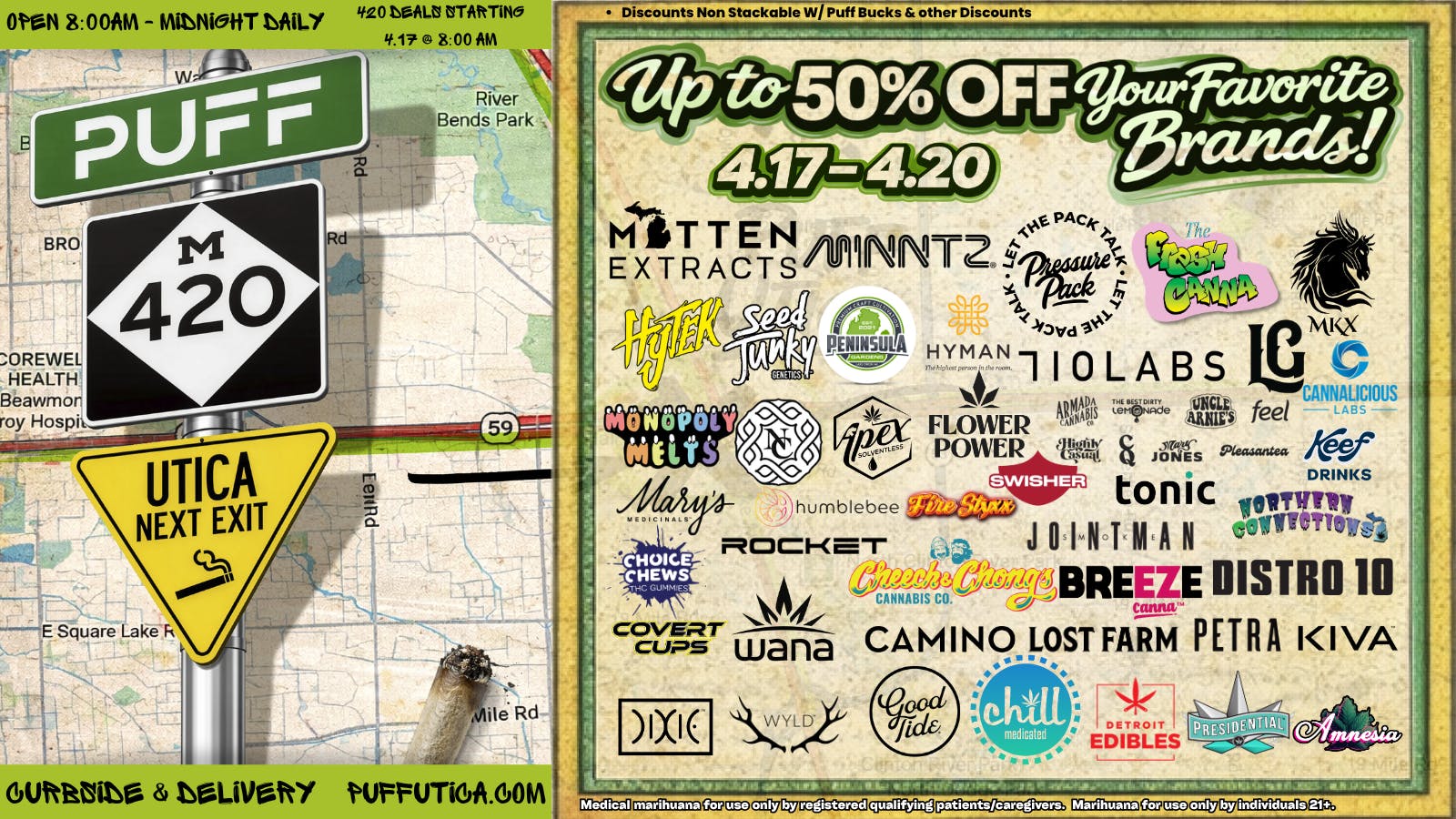 PUFF Utica - Rec & Med 420 Deals Start Now@ Puff Utica Open Till Midnight