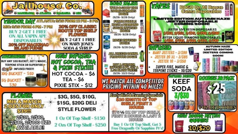 Jailhouse Cannabis - Mancelona Multiple BOGO Sales @ Jailhouse